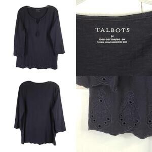 Talbots Tunic Top Women's Size M Medium Navy Blue Eyelet Tassels Beach Coastal